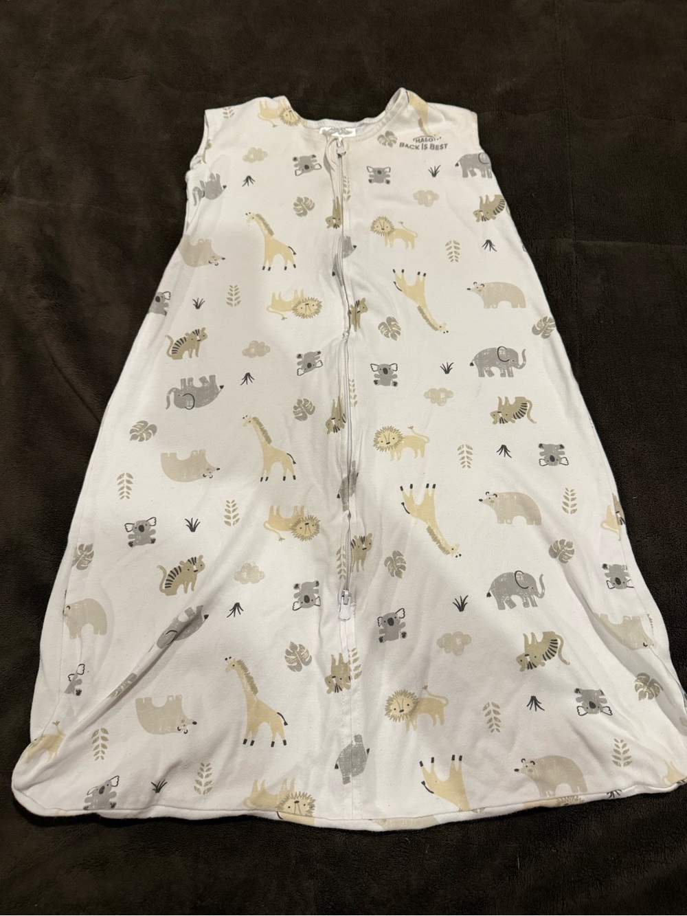 Halo White Sleeveless Sleep Sack with Beige and Gray Safari Animals